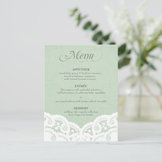 Mint Lace Doily Bruiloft Menu (Staand voorkant)