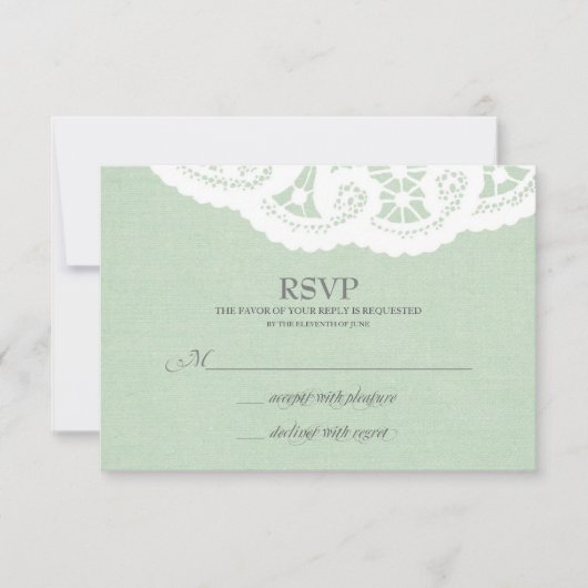 Mint Lace Doily Bruiloft RSVP (Voorkant)