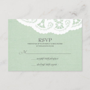 Mint Lace Doily Bruiloft RSVP Kaartje