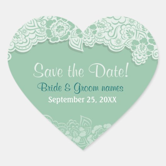 Mint Lace - Save the Date Hart Sticker (Voorkant)