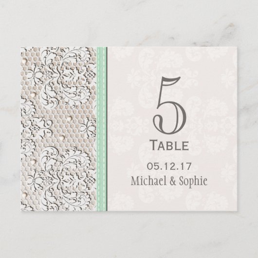 Mint  Lace Trouwtafel Nummer Kaart (Voorkant)