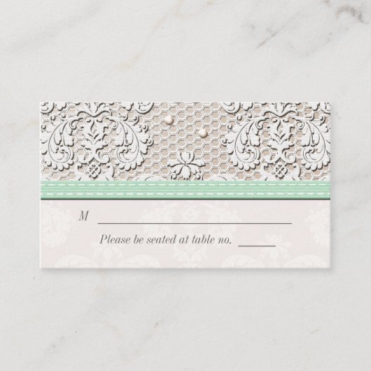 Mint Lace Wedding Zitplaatsen Kaarten Plaatskaartje (Voorkant)