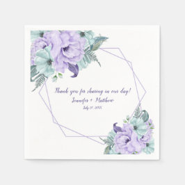 Mint Lavendel Paarse Waterverf Pioenenreceptie Servetten