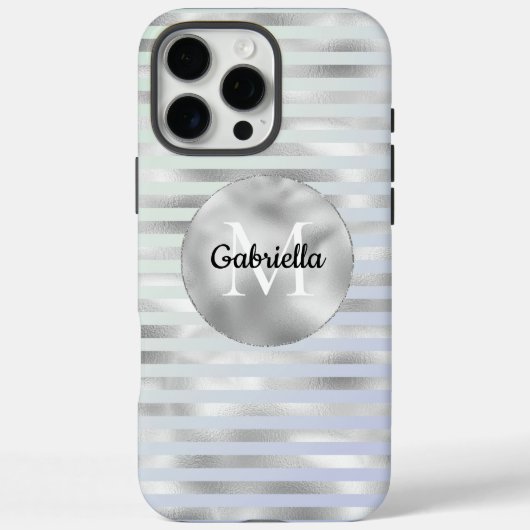 Mint lavendel zilveren strepen monogram Case-Mate iPhone case (Achterkant)