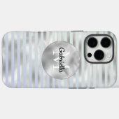 Mint lavendel zilveren strepen monogram Case-Mate iPhone case (Achterkant (horizontaal))