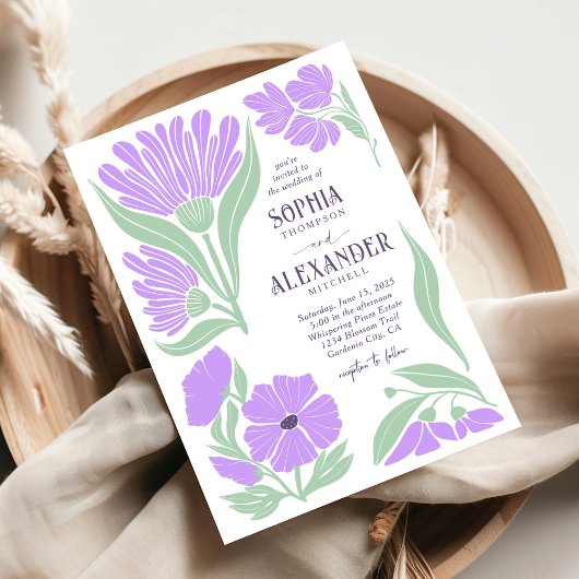 Mint Lavender Boho Retro Chic Wedding Kaart