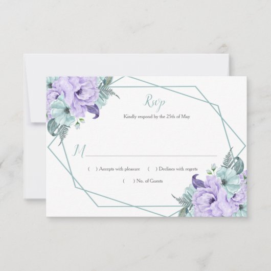 Mint Lavender Waterverf Peonies Geometric RSVP (Voorkant)