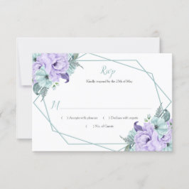 Mint Lavender Waterverf Peonies Geometric RSVP Kaartje