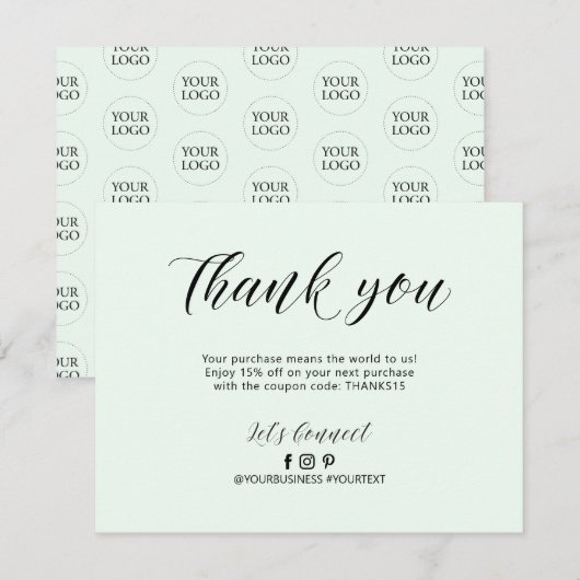 Mint Lettering Business Pakket Hartelijk dank Bedankkaart (Voorkant / Achterkant)