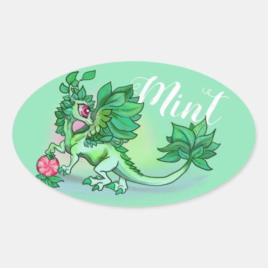 Mint ~ lil' kruid tuin draak ovale sticker (Voorkant)