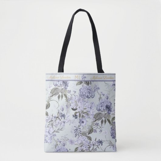 Mint, Lilac & Gold Hydrangea Personalized Tote Tote Bag (Voorkant)