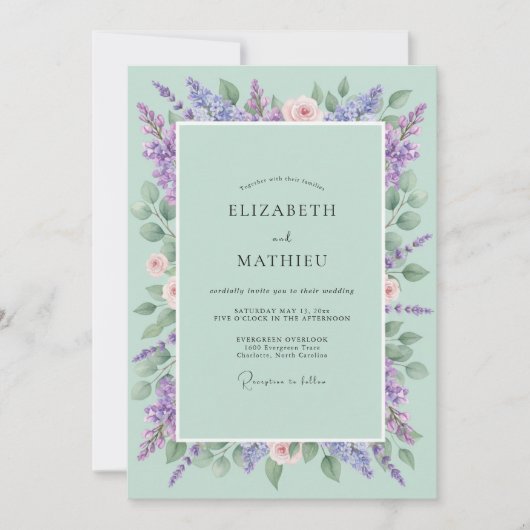 Mint Lilac Wisteria Bruiloft Kaart (Voorkant)