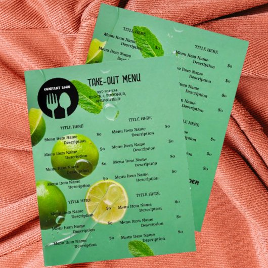 Mint Lime Restaurant Afhaalmenu met QR-code Flyer