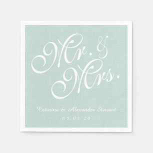 Mint Linen Mr. en Mrs. Wedding Paper Napkins Servet