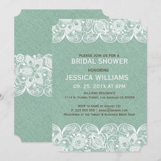 Mint Linen Print & White Lace Vrijgezellenfeest In Kaart (Voorkant / Achterkant)