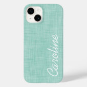 Mint Linnen Textuur Custom Monogram Case-Mate iPhone Case (Achterkant)