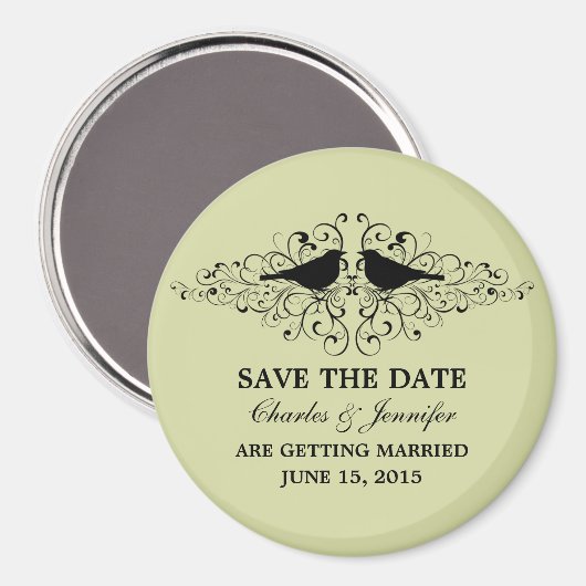 Mint Love Bird Swirls Save the Date Magnet (Voorkant / Achterkant)