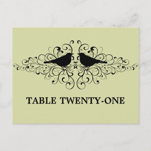 Mint Love Bird Swirls Table Number Briefkaart (Voorkant)