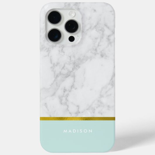 Mint Marble Pattern en Faux Gold Foil Case-Mate iPhone Case (Achterkant)