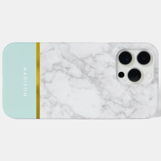 Mint Marble Pattern en Faux Gold Foil Case-Mate iPhone Case (Achterkant (horizontaal))
