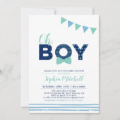 Mint & marine | Modern Typografie Boy Baby shower Kaart (Voorkant)