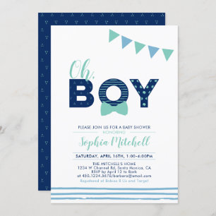 Mint & marine   Modern Typografie Boy Baby shower Kaart