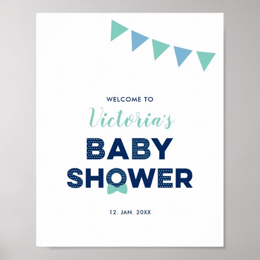 Mint & marine | Welkomstteken voor modern Baby sho Poster (Voorkant)