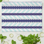 Mint, marineblauw, wit geometrisch gestreept patro theedoek (Gevouwen)