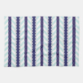 Mint, marineblauw, wit geometrisch gestreept patro theedoek (Horizontaal)