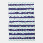 Mint, marineblauw, wit geometrisch gestreept patro theedoek (Verticaal)
