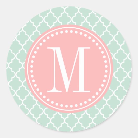 Mint Marokkaanse Tegels Lattice Gepersonaliseerd Ronde Sticker (Voorkant)