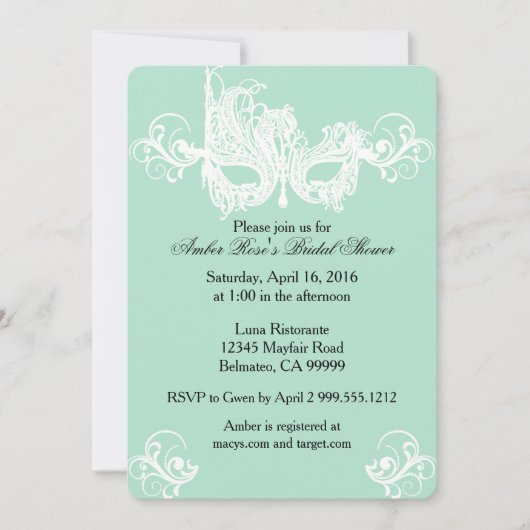 Mint Masquerade Bridal Shower Uitnodiging (Voorkant)
