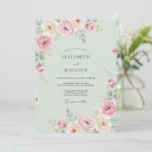 Mint Mauve Bloemblad Bruiloft Kaart (Staand voorkant)
