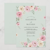 Mint Mauve Bloemblad Bruiloft Kaart (Voorkant / Achterkant)