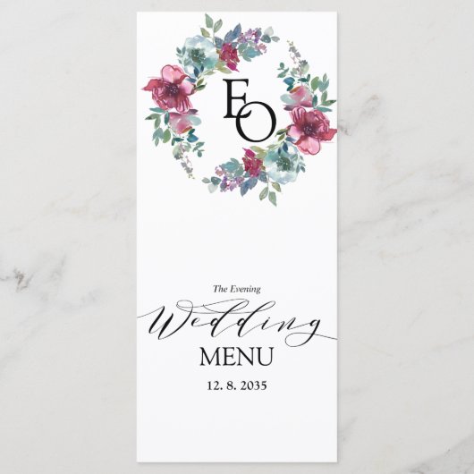 Mint & Mauve floral Evening/Buffet Wedding Menu (Achterkant)