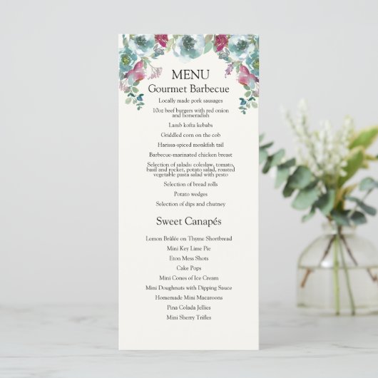 Mint & Mauve floral Evening/Buffet Wedding Menu (Staand voorkant)