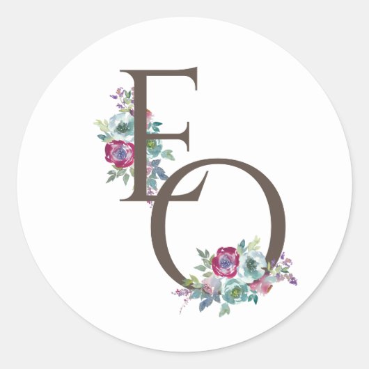 Mint & Mauve floral monogrammed bruiloft Ronde Sticker (Voorkant)