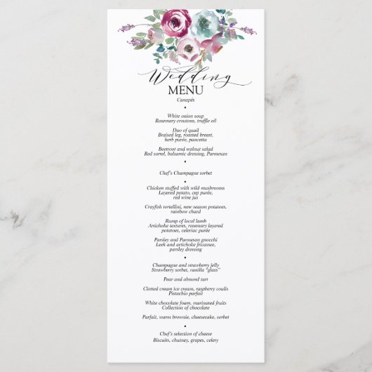 Mint & Mauve Floral Waterverf Wedding Menu (Voorkant)