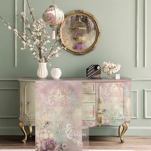 Mint Mauve Romance, Damask met reliëf effect Tissuepapier