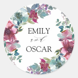 Mint & Mauve Waterverf Floral Wedding Ronde Sticker
