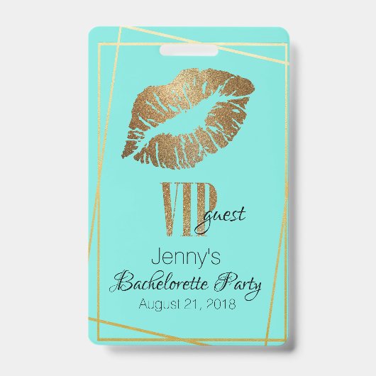 Mint met gouden lipprint bruidsmeisjesfeest badge (Voorzijde)