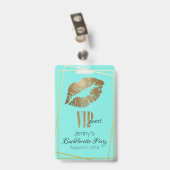 Mint met gouden lipprint bruidsmeisjesfeest badge (Achterkant met clip)