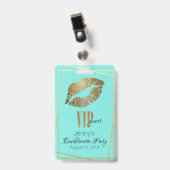 Mint met gouden lipprint bruidsmeisjesfeest badge (Voorzijde met clip)