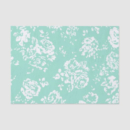 Mint met White Floral Pattern Tissuepapier (Voorkant)