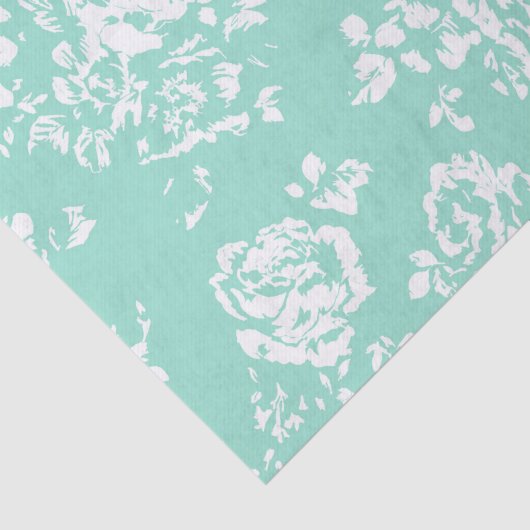Mint met White Floral Pattern Tissuepapier (Detail)