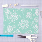 Mint met White Floral Pattern Tissuepapier (Craft)