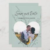 Mint Modern Foto Hart Frame Save The Date      Kaart (Voorkant / Achterkant)