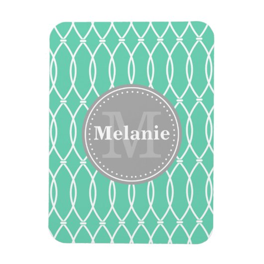 Mint Modern Lattice Pattern Gray Monogram Magneet (Verticaal)