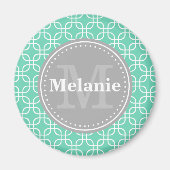 Mint Modern Squares Pattern Gray Monogram Magneet (Voorkant)