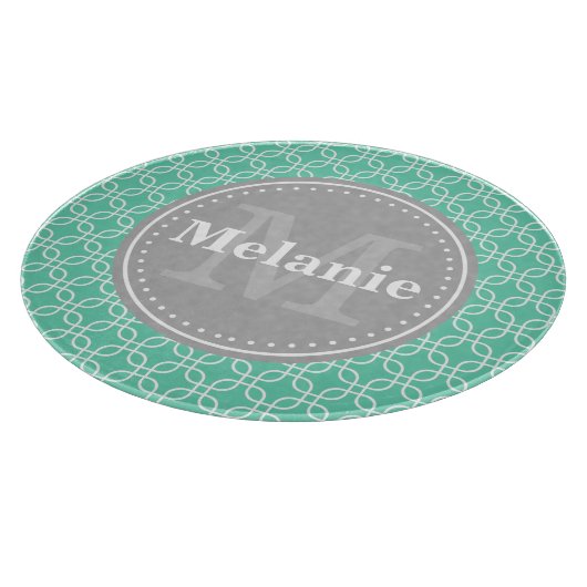Mint Modern Squares Pattern Gray Monogram Snijplank (Hoek)